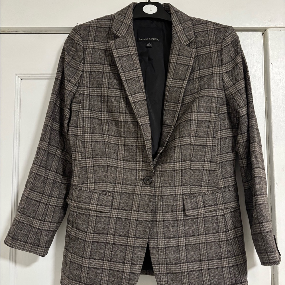Banana Republic Women's Gray Plaid Blazer